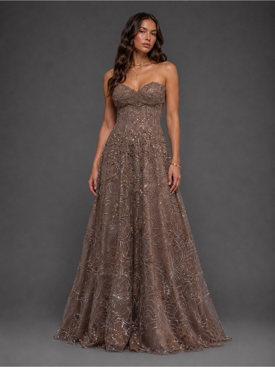 Jovani Dresses & Skirts - Jovani | Mauve Embellished Strapless Ball Gown Floral Sequin Overlay